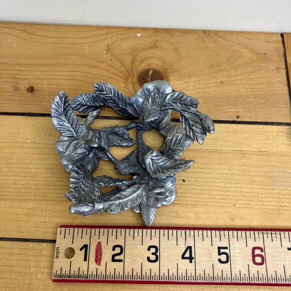 Seagull Pewter Canada Roses Candle Bowl Holder Base Ornate Leaves Vintage 1994 - Picture 5 of 7